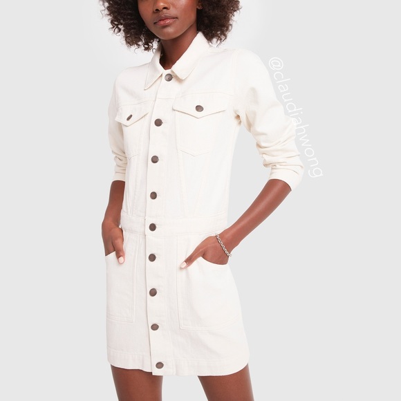 New GWYN Natural Jean Jacket Dress in Beige - Picture 6 of 14